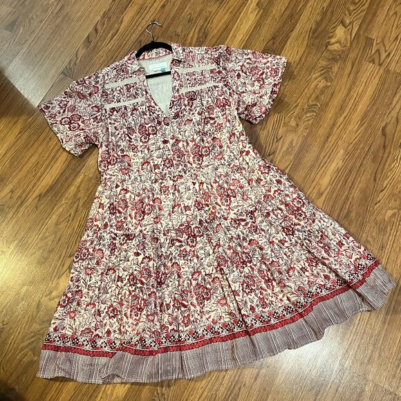 A+ by Anthropologie - 1x - red + cream floral cotton sundress with pockets - Picture 1 of 7